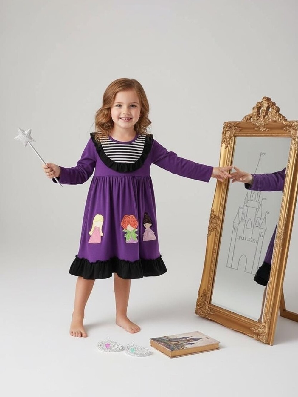Girl's Boutique Halloween Hocus POCUS Witch Velvet Embroidered Twirl Dress 2T